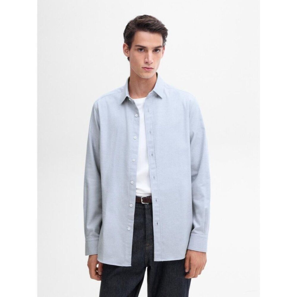 Massimo Dutti Mens Button Up Shirt Size S Blue Cotton Long Sleeve 0141/415 NWD